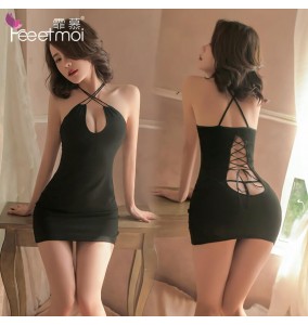 FEE ET MOI Sexy Backless Strappy Nightdress (Black)